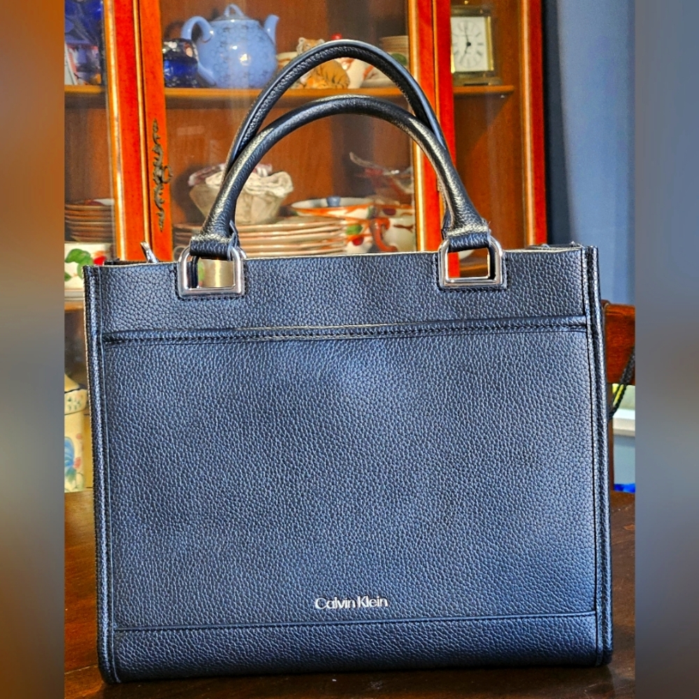 Calvin Klein Black and Chrom Leather Satchel Crossbody Bag Never Used